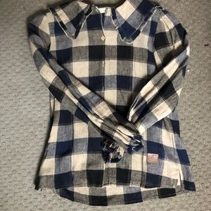 Blue and Cream Button Down Shirt with Classic Plaid Design